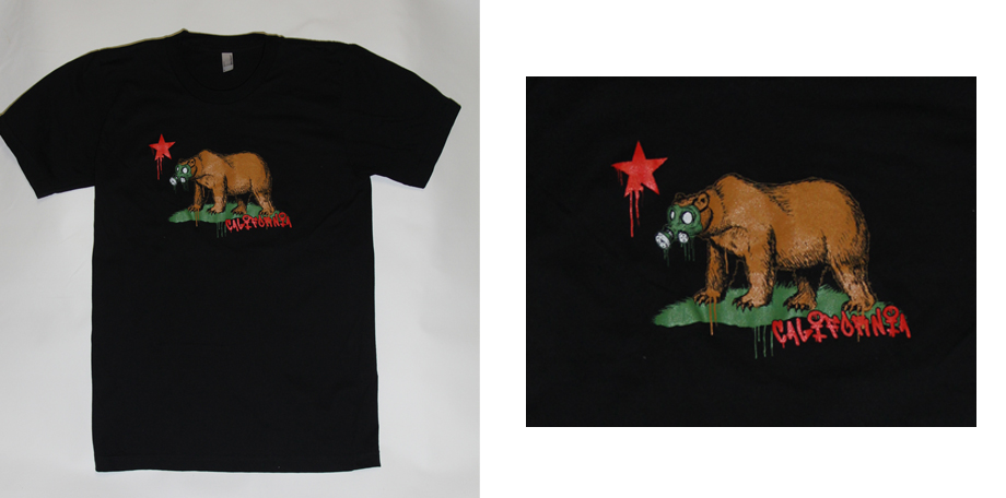 California bear shirt screen printed on a black shirt by spectrum apparel printing